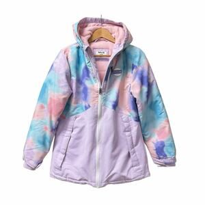 Hurley Girls Heavyweight Snowboard Ski Jacket L 14/16 Pastel Tie Dye Purple EUC